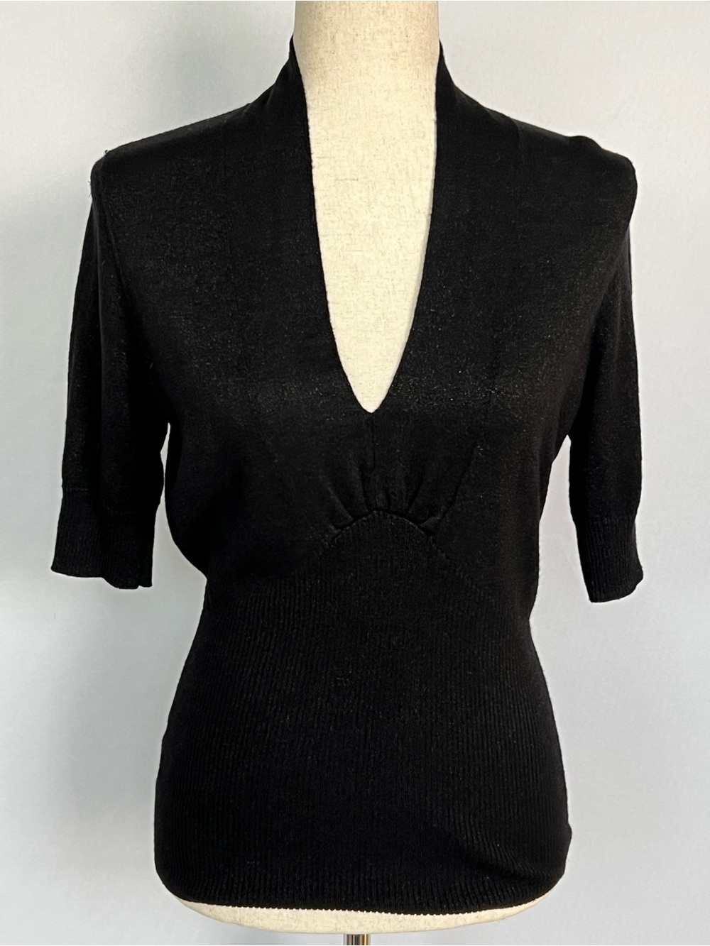 Sweaterworks Sparkle Black Short Sleeve Deep V Knit Top